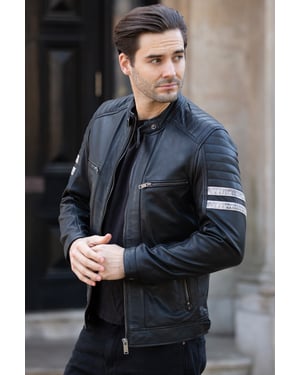 'Nova2' Real Leather Biker Jacket With Stitch Detailings