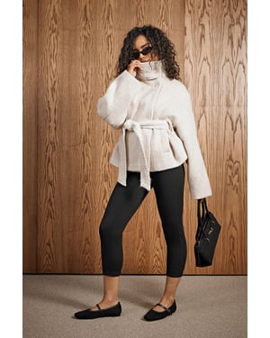 Funnel Neck Belted Wool Blend Jacket
