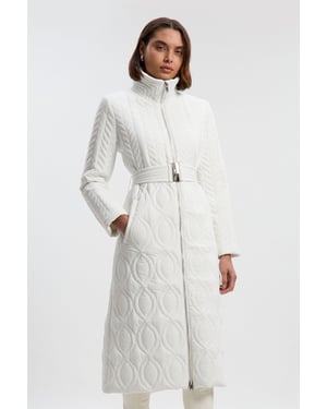 Multi Stitch Detail Belted Padded Midi Coat