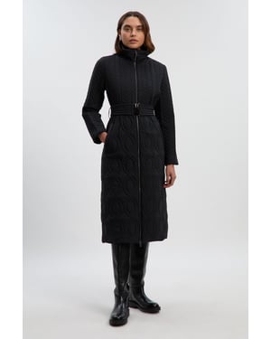 Multi Stitch Detail Belted Padded Midi Coat
