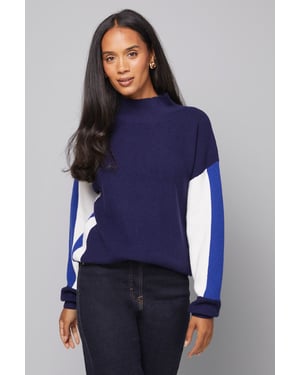 Colour Block High Neck Ribbed Jumper