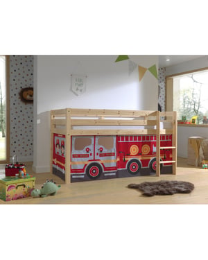 Lucevi pino halfhoogslaper h115cm + ladder + fire truck gordijntjes -