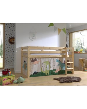 Lucevi pino halfhoogslaper h115cm + ladder + dino gordijntjes - 90x200