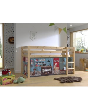 Lucevi pino halfhoogslaper h115cm + ladder + pet shop gordijntjes -