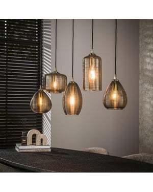 Hoyz hanglamp stripe glass horizontal 5-lichts smoke glas