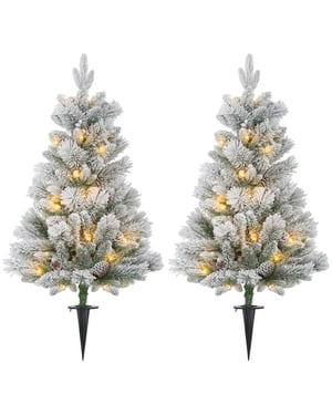 Homcom Set van 2 kerstbomen met led verlichting met prikpen 107 cm