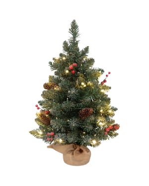 Homcom Mini kerstboom met led verlichting, 60 cm, dennenappels en bessen