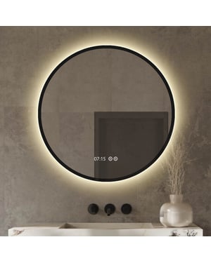 Vtw Living Badkamerspiegel rond 60 cm met verlichting en verwarming metalen rand -