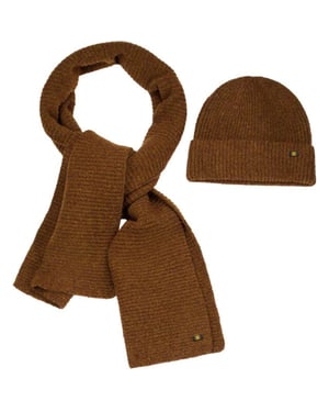 No Excess Beenie + scarf rib knit set terra