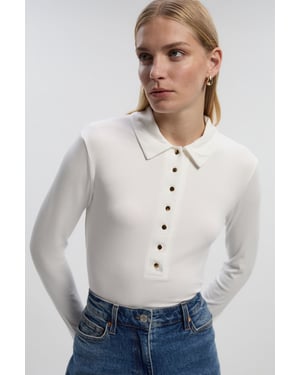 Viscose Rib Jersey Long Sleeve Collared Button Top