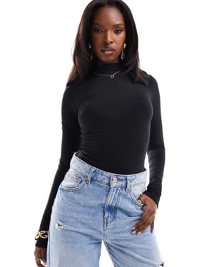 ASOS DESIGN – Svart, åtsittande bodysuit med hög halsringning och långa ärmar i dubbla lager