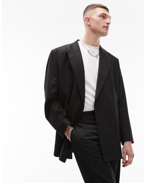 Topman – Svart, överdimensionerad dubbelknäppt kavaj