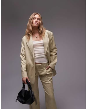 Topshop – Sandfärgad, hög rygg – Oversized linnekavaj