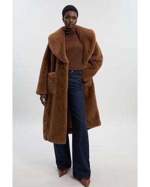 Faux Fur Buttoned Midi Coat