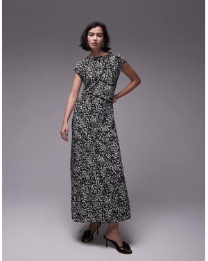 Topshop – Marinblå midiklänning med stegekant och djurmotiv