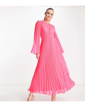 ASOS DESIGN Tall – Fluorosfärgad midiklänning med knytband och räfflade ärmar