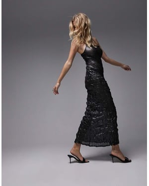 Topshop – Crushed Bias – Maxiklänning i metallic med genomskinliga detaljer