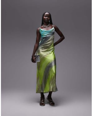 Topshop – Grönt tie dye-mönster i midiklänning med kappa