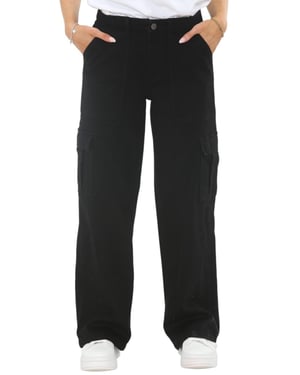 MYT Womens Wide Leg Baggy High Waisted Cargo Pocket Jeans in Black