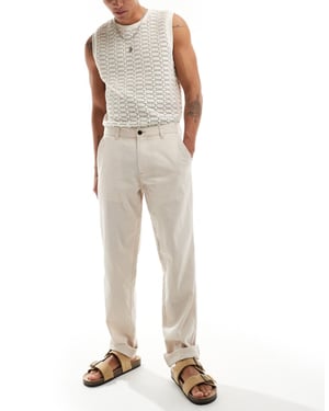 Jack & Jones – Krämfärgade chinos i linneblandning