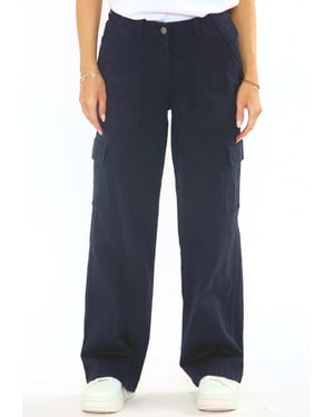 MYT Womens Wide Leg Cargo Combat Chino Trousers in Navy