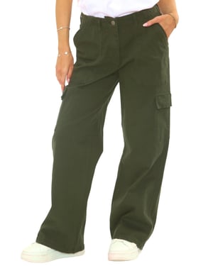 MYT Womens Wide Leg Cargo Combat Chino Trousers in Olive