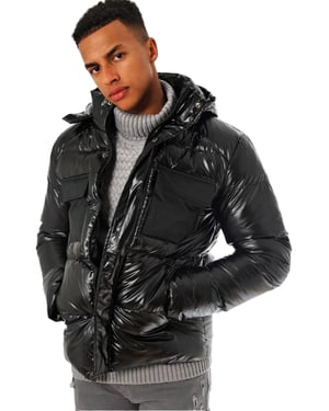 Soul Star Mens Puffer Jacket with Hood Shiny Quilted
