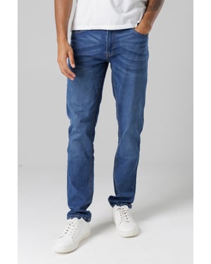 Mid Blue Slim Fit Cotton Blend Jeans