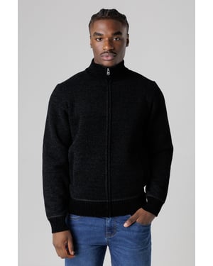 Black Sherpa-Lined Zip-Through Cardigan