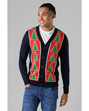 Dark Navy Festive Jacquard V-Neck Cardigan