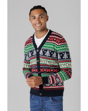 Dark Navy Festive Jacquard V-Neck Cardigan