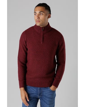 Wine Quarter Zip Basket Stitch Jumper