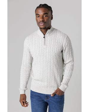 Light Grey Quarter Zip Cotton Blend Jumper