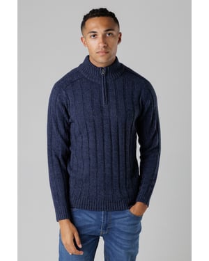 Navy Quarter Zip Rib Knit Jumper