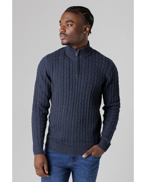 Navy Quarter Zip Cotton Blend Jumper