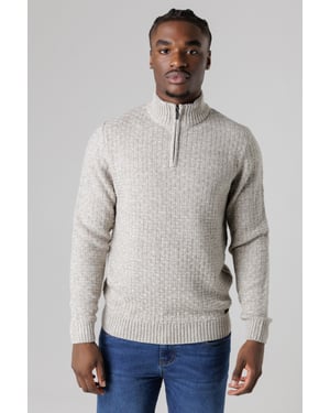 Natural Quarter Zip Basket Stitch Jumper