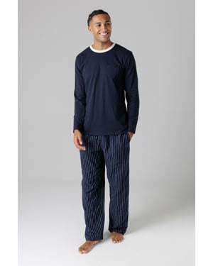 Navy Cotton Crew Neck Pyjama Set