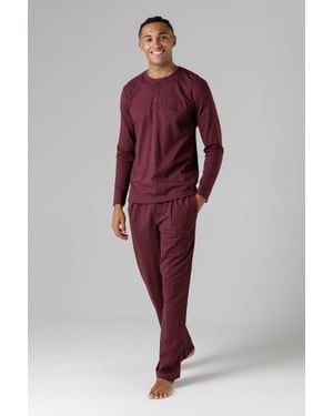 Burgundy Cotton Crew Neck Pyjama Set