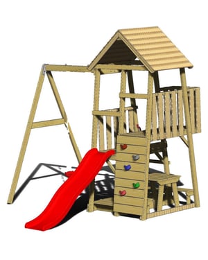 Wendi Toys Houten speeltoren gorilla | met glijbaan, klimwand, schommel en tafel