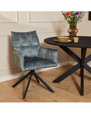 Starfurn eetkamerstoel dani velvet blue met armleuning set van 2