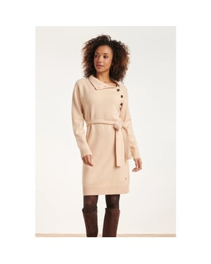 Smashed Lemon 24621 beige gebreide jurk met hoge hals