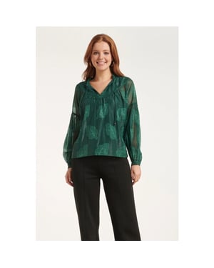 Smashed Lemon 24698 chiffon jacquard v-hals top met bladmotief |