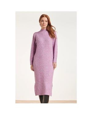 Smashed Lemon 24631 paars e gebreide midi jurk met kabelstructuur |