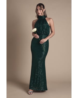 Halterneck Sequin Bridesmaid Maxi Dress