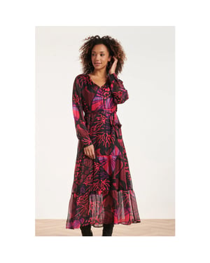Smashed Lemon 24522 fuchsiapaarse hartjesprint maxi jurk |