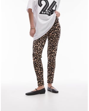 Topshop – Leopardmönstrade leggings i brunt