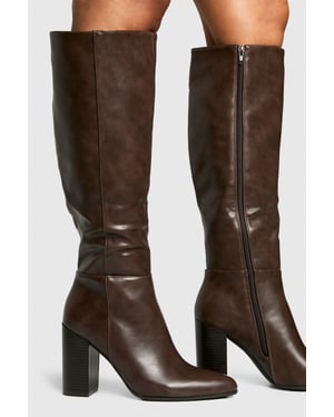 Column Knee High Stacked Heel Boots