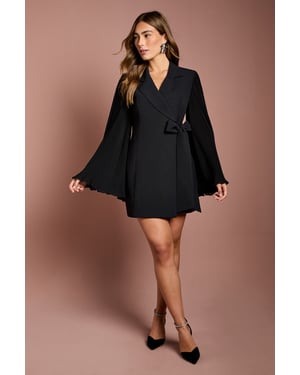 Long Pleated Sleeve Blazer Wrap Dress