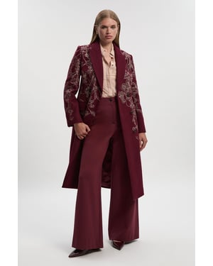Wool Floral Embroidered Double Breasted Coat
