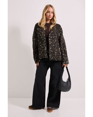 Short Collarless Animal Print Coat